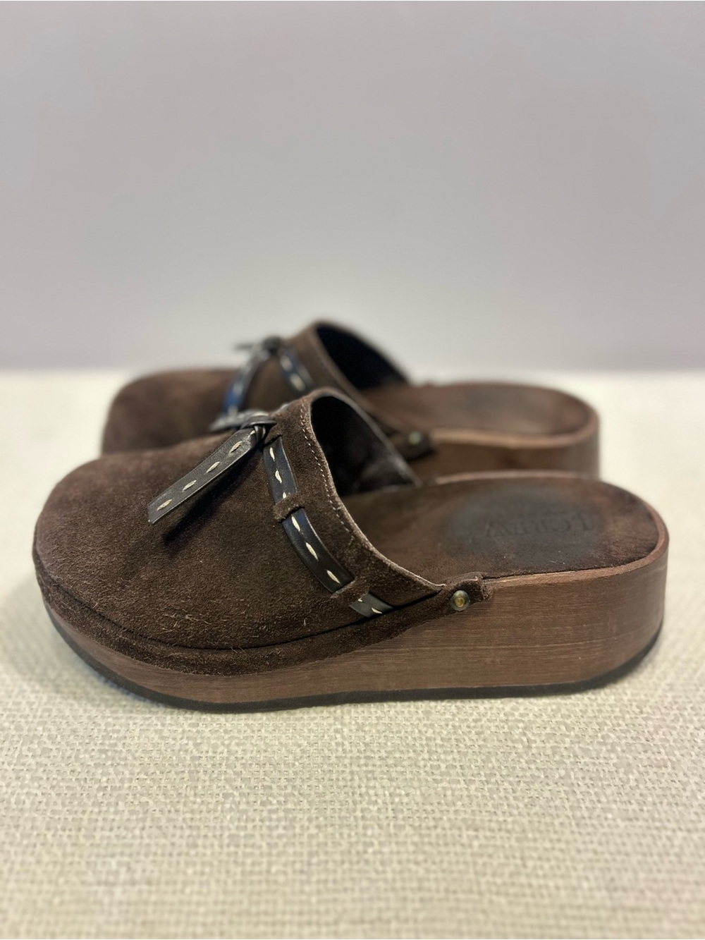 Vintage Jcrew wood & suede clogs